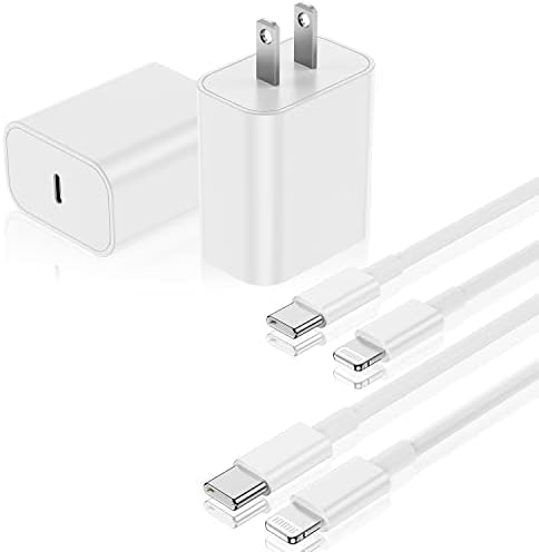 20W מטען קיר USB C, [Apple MFI Certified] חסימת תקע מטען מהיר לאייפון 14 13 12 11 Pro Max & 6 ft סוג C עד ברק